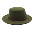 Détail du chapeau en feutre vert foncé à bord plat avec ruban décoratif marron texturé - M (56-58cm) / Vert Armée
