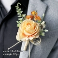 Pale yellow artificial rose boutonniere with orange flowers on grey suit lapel 10x13cm - Orange