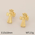 Polished golden stainless steel cross stud earrings measuring 15x10mm for a vintage look - Polished Cross Style / Gold