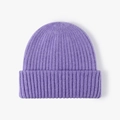 Winter chunky ribbed knit beanie hat for women in soft purple color with wide cuff - One Size / Heather Purple