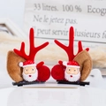 Cute Christmas reindeer antler hair clips with Santa claus and red plush balls - 30# Red Antler Clip with Santa Head