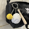 Three-piece baseball keychain with yellow ball, white glove, and wooden bat - 2CM Yellow Ball Long Bat White Glove