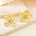 Macro shot of 18K gold plated flower earrings with brushed texture and petal detail - Brushed Gold Style (KE115289-KFC)