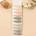 Set of 10 floral embroidery and plaid pattern BB hair clips for kids in various colors - Combination 13
