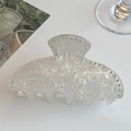 Elegante pinza per capelli in acetato marmorizzato con strass in bianco perla - Bianco Perla Strass Bordo Doppio Lato