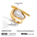 Detail view of gold stainless steel ring with dimensions and waterproof features - Single Pearl Style (JDR0107010)