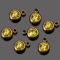 Golden 6mm stainless steel round birthstone pendant with faceted yellow gemstone - Gold-Yellow