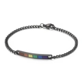 Braided black stainless steel bracelet featuring an LGBTQ+ rainbow flag metal bar - Black Thin Chain Rainbow Plate (KB161263-WGSF)