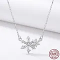Eleganter S925 Sterlingsilber Schneeflocken Anhänger Halskette mit Zirkonia für Damen - Doppel-Schneeflocken-Schicht-Halskette (BSN417)