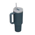 40oz stainless steel vacuum tumbler in dark blue with handle and matching straw - Second Generation 40oz Storm Sea / 40oz