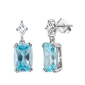 S925 sterling silver studs featuring light blue rectangular zircon and white diamonds - Lze44-p