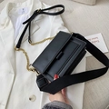 Classic black crossbody square bag with white contrast stitching and dual straps - Black