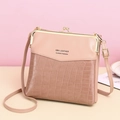 Pink and brown patchwork crossbody bag with crocodile pattern and vintage kiss-lock - Pink