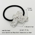 Elastic hairband with silver hammered cross pendant and strong black rubber cord - Sand Silver Type 4