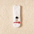 Cute white Christmas coral fleece sock with snowman embroidery and black hat detail - One Size / White Snowman