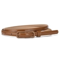 Elegant thin brown patent leather belt with a rectangular buckle for women - Camel