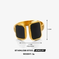 Verstellbarer goldener Edelstahlring mit zwei schwarzen rechteckigen Emaille-Elementen - Schwarzes Doppelrechteck Emaille Stil / Goldener Ring - Schwarze Emaille