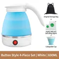 Portable 600ml blue collapsible silicone electric kettle set with travel bag and cup - Button Mode-Blue-4pcs Set / AU Plug 220V