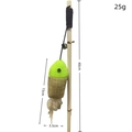 Linen fish cat teaser wand with feathers and bell on a wooden stick toy 40cm - Green Head Fish