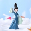 Traditional girl figurine in blue-green gradient Hanfu dress for desk decoration - 777-1 Large Blue Dress High and Low Hands