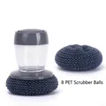 Brosse de cuisine avec réservoir de savon et 8 tampons à récurer en PET durables - Brosse PET + 8 Balles PET