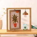 Modern 6-inch rotating wooden photo frame with cute blue hamster and mushroom lamp - Double Sided Vertical - Blue Hamster
