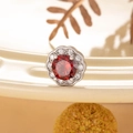 Surgical steel screw back flower earring with round red cubic zirconia stone - Pomegranate Red Flower (A214-2#Pomegranate Red)