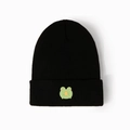 Classic black knitted beanie with a cute green frog holding a star cartoon patch - M (56-58cm) / Star Frog Beanie - Black