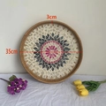 Handwoven rattan tray with 35cm pink and blue mosaic shell flower pattern inlay - Heart Flower / Large 35*3cm