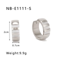 Silver stainless steel hoop earrings with white zircon inlays and rectangular design - Silver Mother of Pearl Patchwork Style (NB-E1111-S)