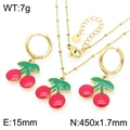 Parure de bijoux cerise dorée avec collier pendentif émail rouge et boucles d'oreilles - Style Cerise (KS226956-Z)