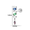 Titanium flat back earring with colorful zircon drop studs and size dimensions - 5-Stone Rectangular with Water Drop (T2513-8#) / Silver
