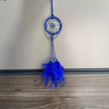 Handmade blue evil eye dreamcatcher with peacock feathers and beads for car hanging decor - 9528C Blue Without Keychain