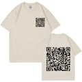 Beige heavy cotton t-shirt with QR code prints shown in front and back view - Beige
