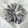 Black and white striped double-layered lace scrunchie made of textured linen fabric - 48# Grey Striped