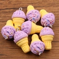Abalorio de resina de helado morado con cono amarillo y anillo de metal para joyería DIY - Morado
