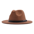 Vintage brown wool fedora hat for women featuring a black leather belt with metal buckle - M / Brown