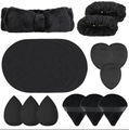 Set de 15 piezas de diadema de spa de franela negra con muñequeras y borlas - Juego de 15 / Negro