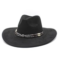 Detail eines schwarzen Wildleder-Cowboyhuts mit Ethno-Perlenband und breiter Krempe - M (56-59cm) / Schwarz (Wildleder)