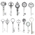 Set of 12 vintage antique silver alloy key pendants with diverse artistic steampunk designs - Mixed Style Key Set (M102)