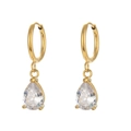 Elegant 18K gold-plated teardrop zircon drop earrings with classic hoop design for women - White