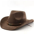 Cappello da cowboy western classico in camoscio marrone scuro con fascia in pelle - M (56-58cm) / caffè