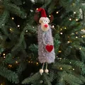 Gray plush reindeer Christmas ornament with red heart and 31cm height measurement - Long Plush Reindeer B
