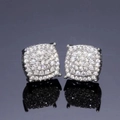 Elegant silver square stud earrings with pave-set zircon stones on a reflective surface - Hiphop Square Studs - Platinum Color (ED148)