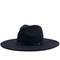 Classic vintage black wool felt fedora hat for men and women with gold stud detailing - Black Leather Band with Single Rivet / Solid Black