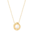 Detail view of a gold chain necklace with a pearl pendant and cubic zirconia butterfly - Round Ring Pearl Pendant Style (N2035-GO)