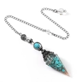 Antique silver resin pendulum pendant with turquoise chips and copper wire wrapping - Synthetic Turquoise (Antique Silver)