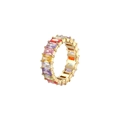 Elegant gold eternity ring featuring a rainbow gradient of multi-color rectangular crystals - Gold + Rainbow Zirconia