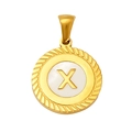 Golden round stainless steel pendant with letter X inlay and rope edge texture - Letter X (S-P005-X)