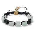 Handmade bracelet with green agate rectangular stone and black lava rock beads - Green Aventurine / Green